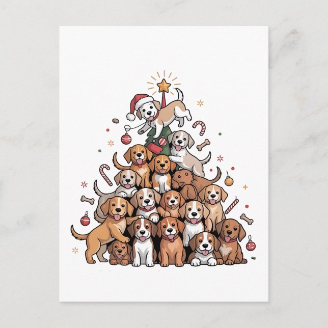Cute Christmas Tree Dog Xmas Tree Puppy   Invitation Postcard (Front)