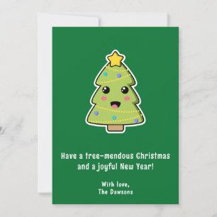 Cute Christmas Tree Funny Tree-mendous Green Flat Holiday Card