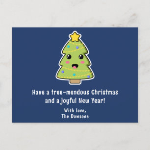 Cute Christmas Tree Funny Tree-mendous Navy Holiday Postcard