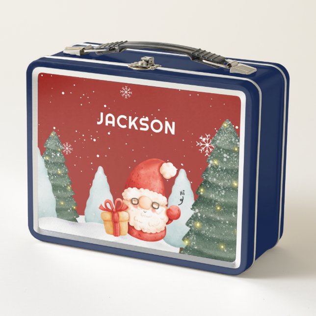 Cute Christmas Tree Gnome Holiday Metal Lunch Box (Front)