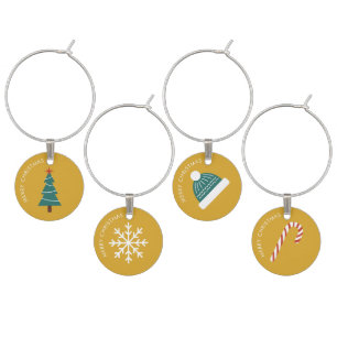Cute Christmas Tree Gold Customizable Wine Charm