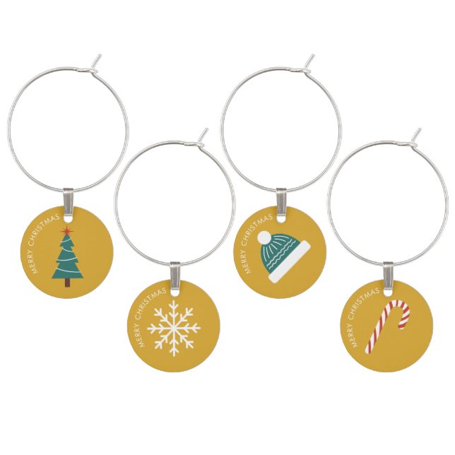 Cute Christmas Tree Gold Customizable Wine Charm (Staggered)