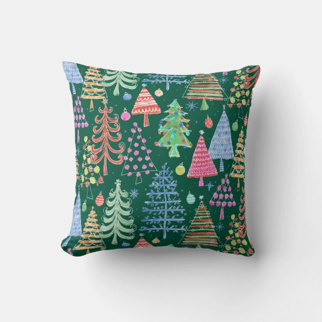 Cute Christmas Tree  Green Pink Red Pattern Throw Pillow (Front)