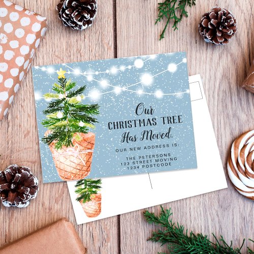 Cute Christmas tree has moved lights moving Announcement Postcard