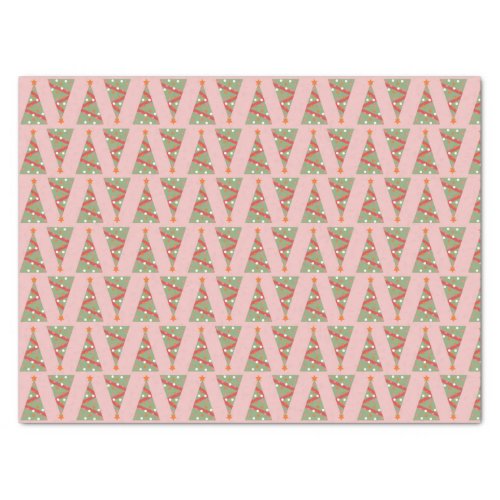 Cute Christmas Tree Holiday Pattern Pink Green Red Tissue Paper