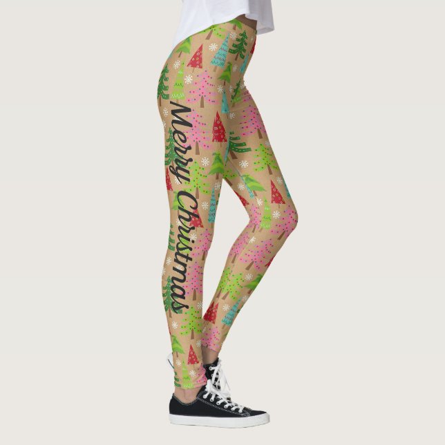 Cute Christmas Tree Holiday Yule New Years Gold Leggings (Right)