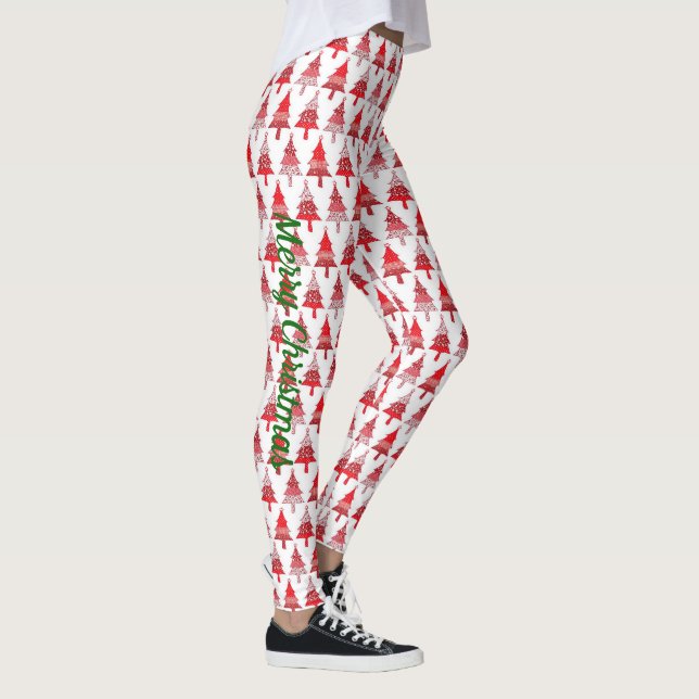 Cute Christmas Tree Holiday Yule New Years RED Leggings (Right)