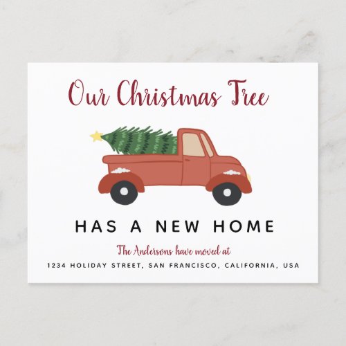 Cute Christmas Tree in Red Car Holiday Moving Announcement Postcard