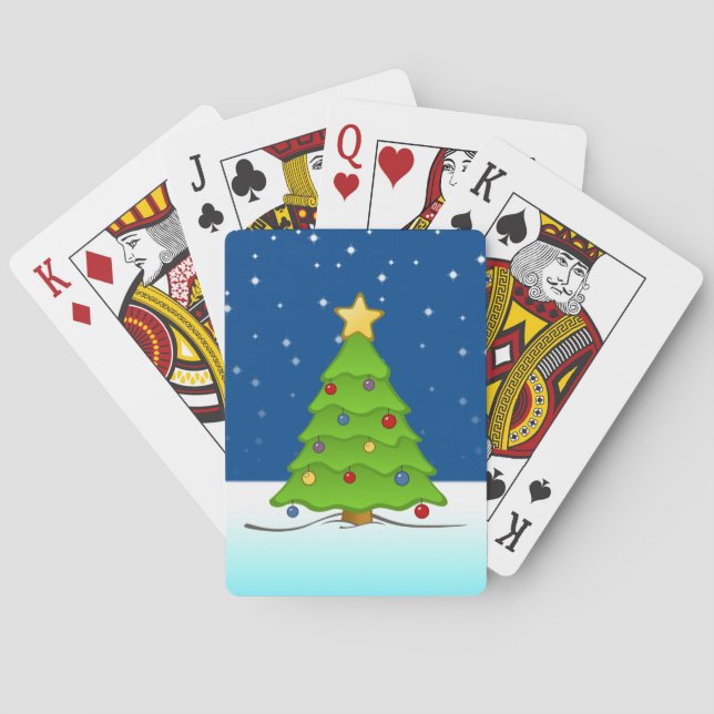 Cute Christmas Tree in Snow Poker Cards (Back)