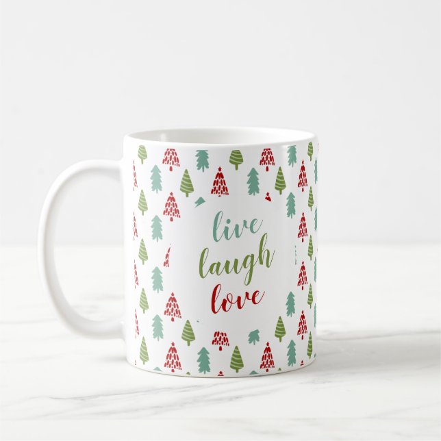 Cute Christmas Tree Live Laugh Love Personalized Coffee Mug (Left)
