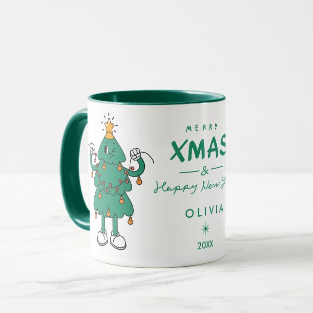 Cute Christmas Tree Mug | Personalized Holiday  (Front Left)
