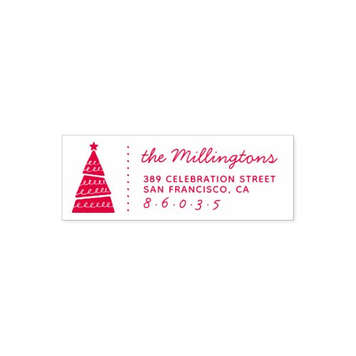 Cute Christmas Tree Name Script Return Address Self_inking Stamp