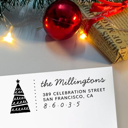 Cute Christmas Tree Name Script Return Address Self_inking Stamp