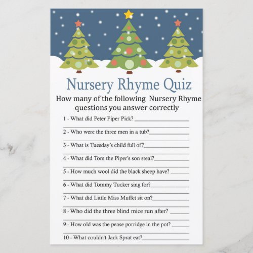 Cute Christmas Tree Nursery Rhyme Quiz baby shower