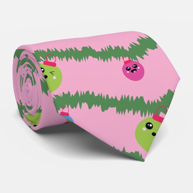 Cute Christmas Tree Ornaments Repeat Pattern Neck Tie (Rolled)