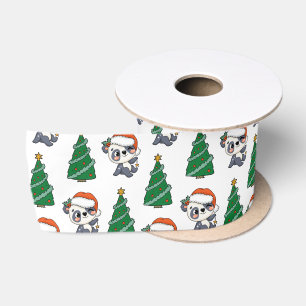 Cute Christmas Tree Panda Red Santa Hat Satin Ribbon