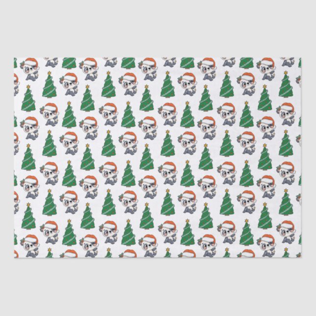 Cute Christmas Tree Panda Red Santa Hat Tissue Paper (Front)
