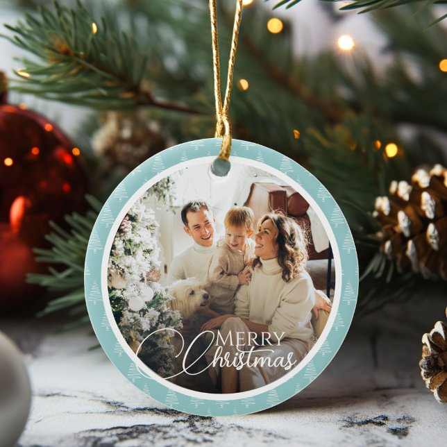 Cute Christmas Tree Pattern Family Photo Holiday Ceramic Ornament (Cute Christmas Tree Pattern Family Photo Holiday Ceramic Ornament)