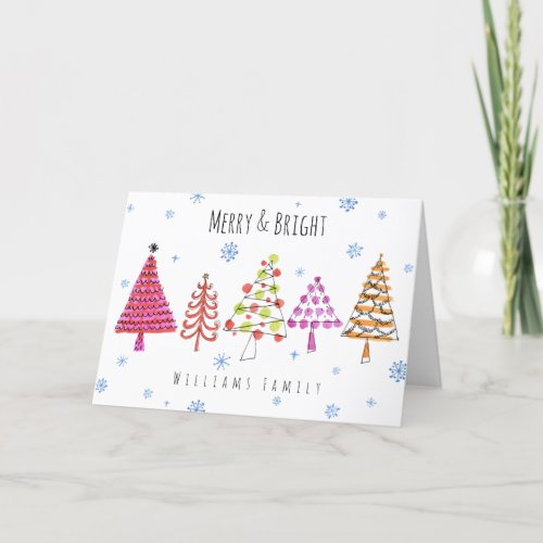 Cute Christmas Tree Pattern Merry Bright Holiday Card