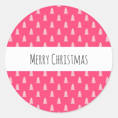 Cute Christmas tree pattern pastel and hot pink Classic Round Sticker