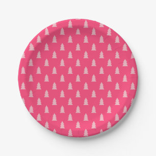 Cute Christmas tree pattern pastel and hot pink Paper Plates