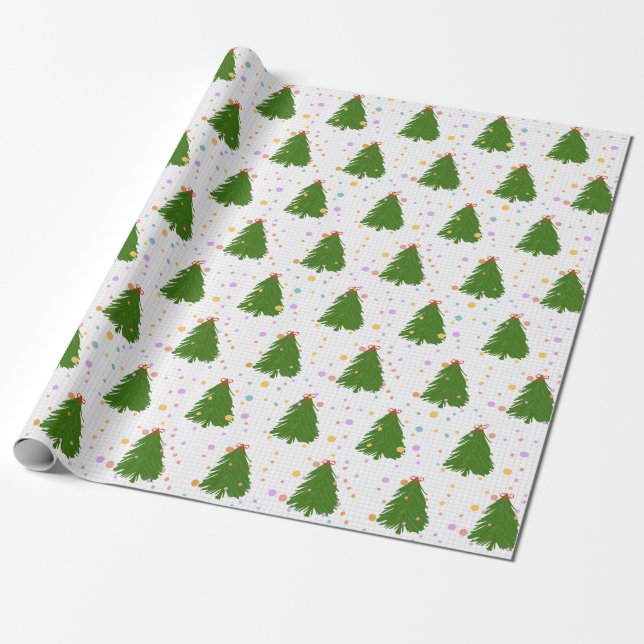 Cute Christmas Tree Pattern Wrapping Paper (Unrolled)
