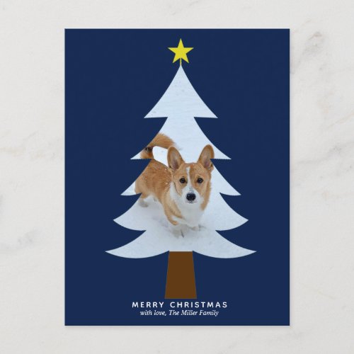 Cute Christmas Tree Pet Photo Cutout Blue Holiday Postcard