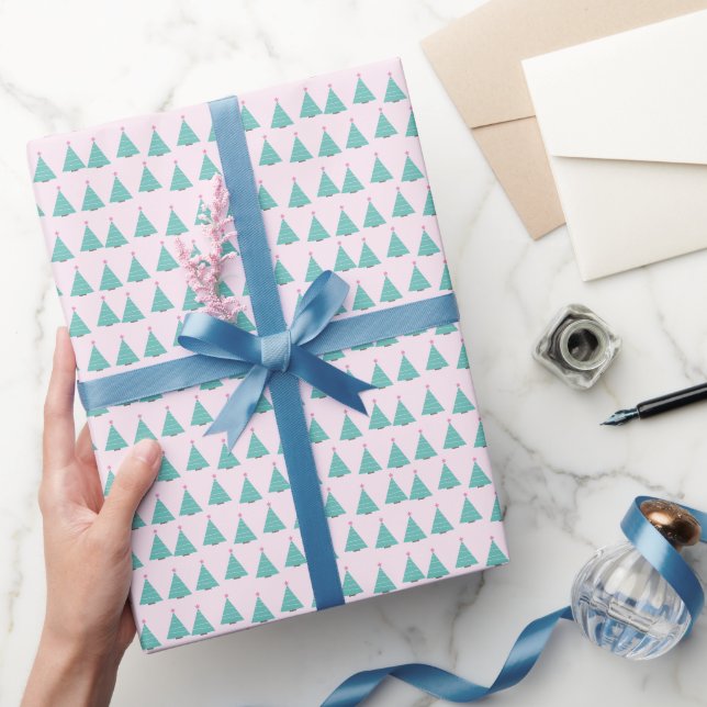 Cute Christmas Tree Pink and Turquoise Wrapping Paper (Gifting)