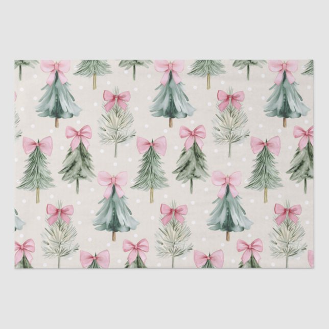 Cute Christmas Tree Pink Bow Pattern Tissue Paper (Front)