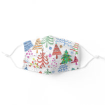 Cute Christmas Tree Pink, Green, Red, Blue Pattern Adult Cloth Face Mask