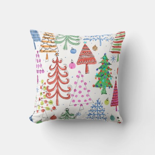 Cute Christmas Tree  Pink Green Red Blue Pattern Throw Pillow