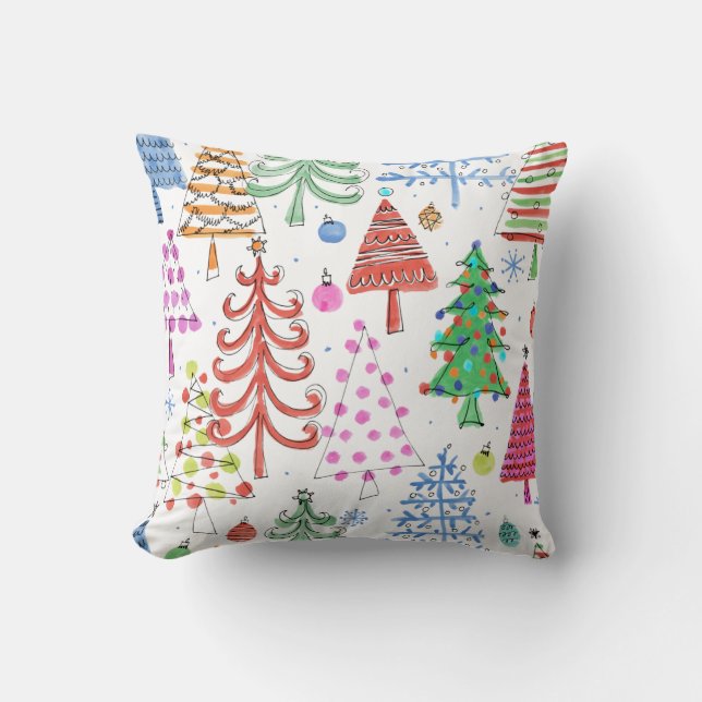 Cute Christmas Tree  Pink Green Red Blue Pattern Throw Pillow (Front)