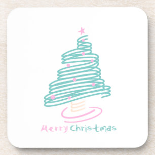 Cute Christmas Tree Pink Green Swirly  Beverage Coaster