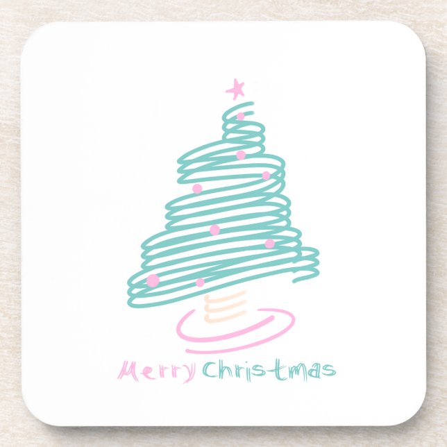 Cute Christmas Tree Pink Green Swirly  Beverage Coaster (Front)