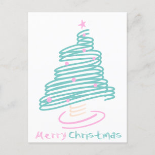 Cute Christmas Tree Pink Green Swirly Postcard