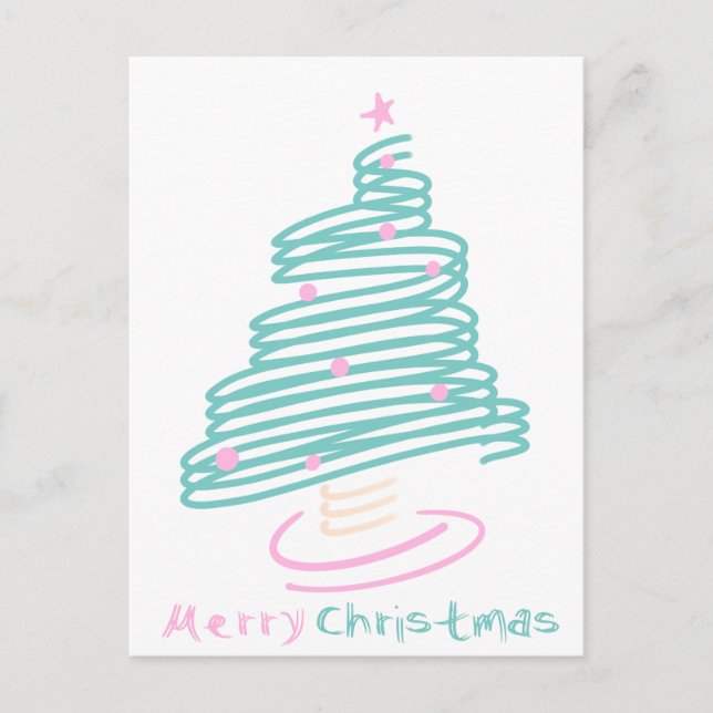 Cute Christmas Tree Pink Green Swirly Postcard (Front)