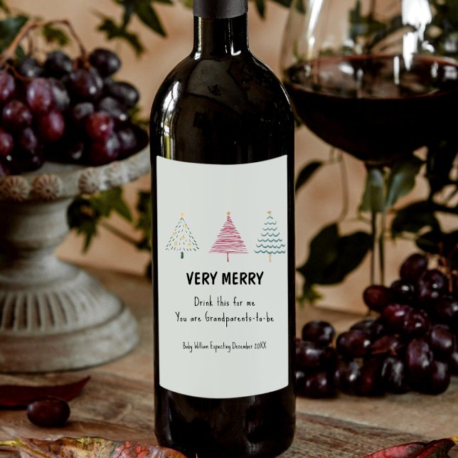 Cute Christmas Tree Pregnancy Announcement Parents Wine Label (Cute Christmas Tree Pregnancy Announcement Parents Wine Label, funny pregnancy announcement)