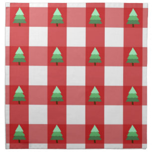 Cute Christmas Tree Red and White Checkered Cloth Napkin