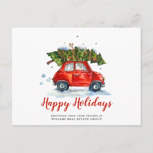 Cute Christmas Tree Red Car  Corporate Greeting Postcard