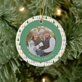 Cute Christmas Tree Red Green Family Custom Photo Ceramic Ornament