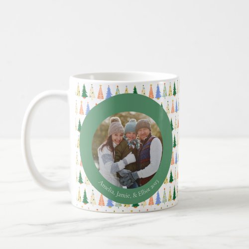 Cute Christmas Tree Red Green Family Custom Photo Coffee Mug