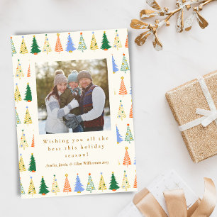 Cute Christmas Tree Red Green Family Two Photo Holiday Card