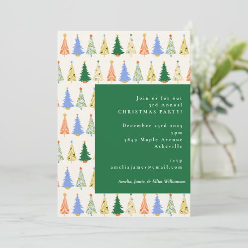 Cute Christmas Tree Red Green Holiday Party Invitation