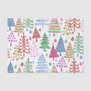 Cute Christmas Tree Red Green Pink Blue Pattern Tissue Paper