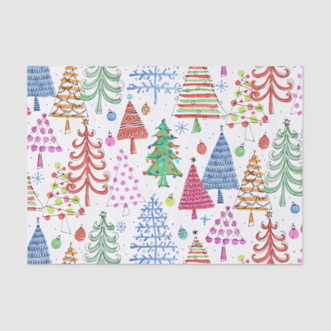 Cute Christmas Tree Red Green Pink Blue Pattern Tissue Paper (Front)