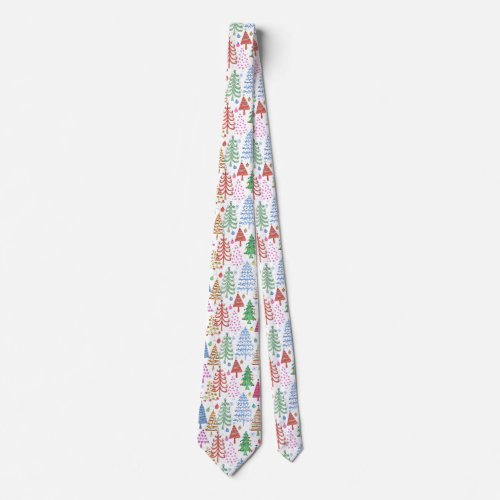 Cute Christmas Tree Red Green Pink Novelty Pattern Neck Tie