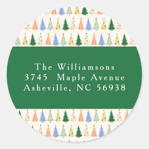 Cute Christmas Tree Red Green Return Address Classic Round Sticker