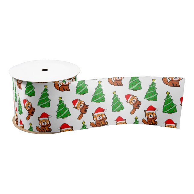Cute Christmas Tree Red Panda Santa Hat Satin Ribbon (Spool)