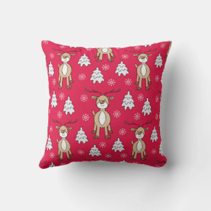 Cute Christmas Tree Reindeer Snowflakes Pattern  Throw Pillow