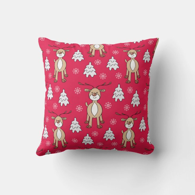 Cute Christmas Tree Reindeer Snowflakes Pattern  Throw Pillow (Back)